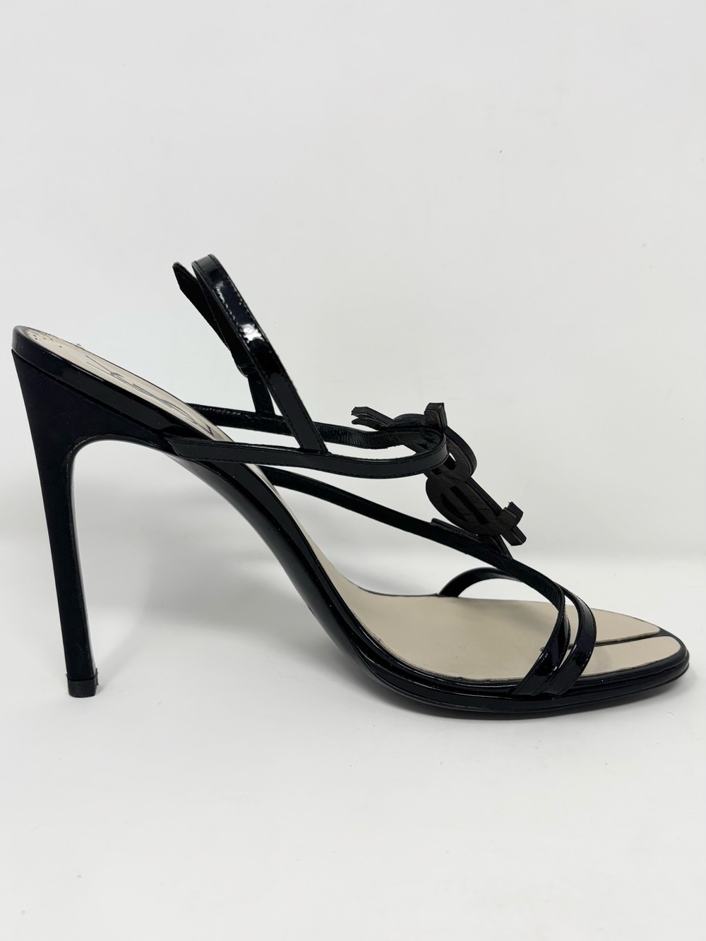 YSL Yves Saint Laurent Hero 105 Patent Logo Heels Sandals Size 40 10 SS 2008 - Picture 9 of 16